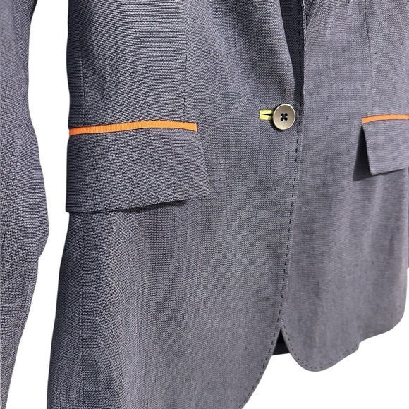 Elie Tahari Blue Chambray Linen Blend Blazer with Color Accents Details Size 0 - Picture 5 of 9